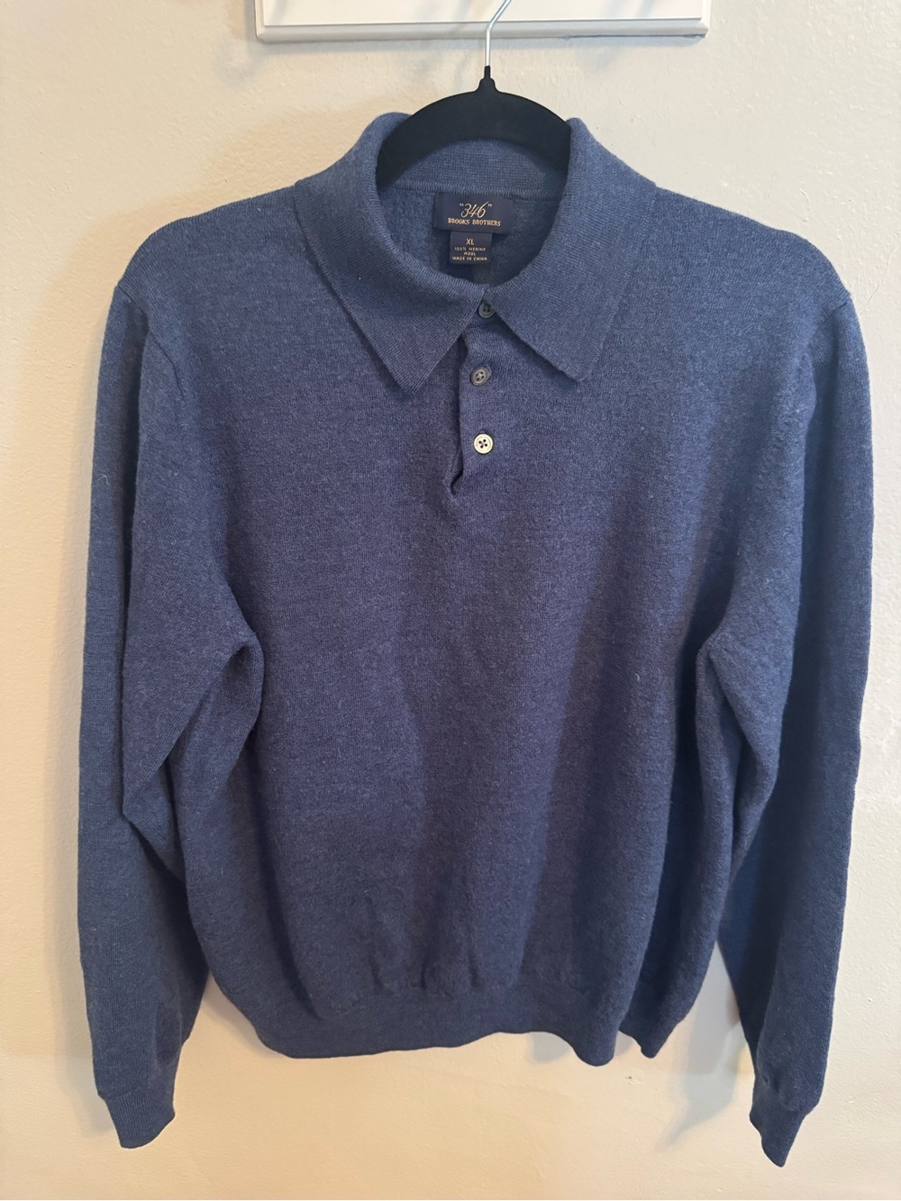 Brooks Brothers 346 Men’s XL 100% Merino Wool Long Sleeve Polo Sweater Navy